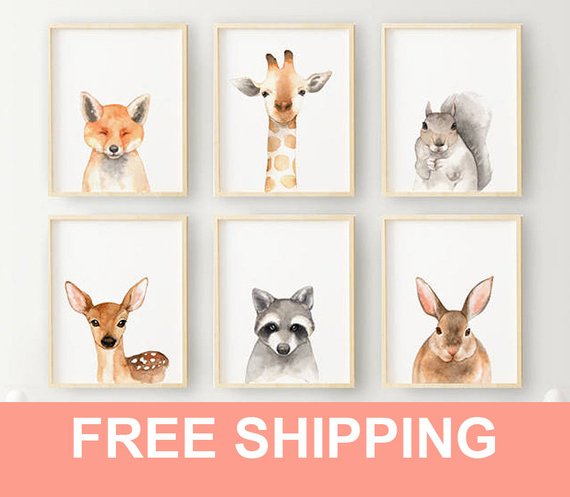 570x497 Watercolor Baby Animal Nursery Prints Watercolor Animal Etsy - Watercolor Animal Prints