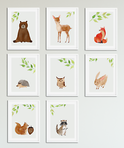 252x300 Woodland Watercolour Animal Prints For Nursery Boys Girls - Watercolor Animal Prints
