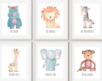 340x270 Baby Animal Nursery Wall Art Print Printable Watercolor Animal Etsy - Watercolor Animal Prints