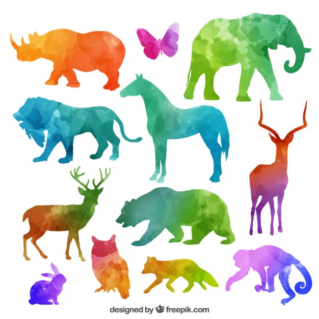 626x626 Colorful Animal Silhouettes Collection Vector Free Download - Watercolor Animal Silhouettes