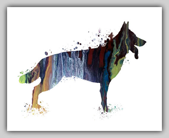 570x465 German Shepherd Watercolor Water Color Dog Print Dog Animal - Watercolor Animal Silhouettes