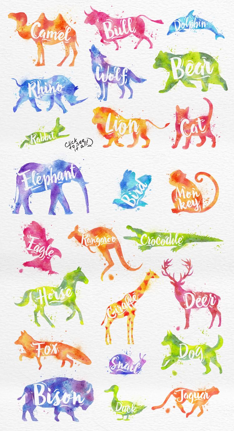 750x1380 Watercolor Animals By Anna On @creativemarket Art - Watercolor Animal Silhouettes