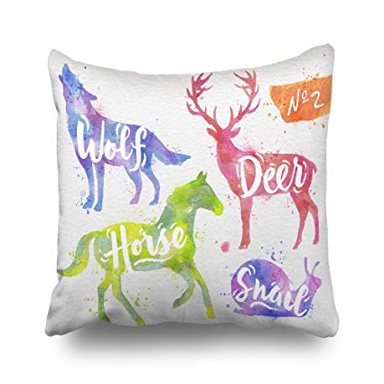 425x425 Summor Silhouettes Of Animal Watercolor Throw Pillow - Watercolor Animal Silhouettes