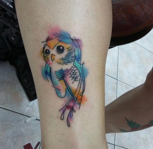595x578 38 Creative Watercolor Tattoos Any Animal Lover Will Enjoy - Watercolor Animal Tattoo