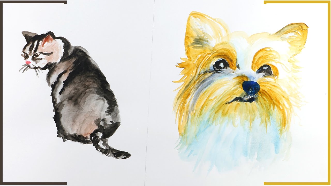 1280x720 Watercolor Painting How To Draw Dog Amp Cat With Watercolor - Watercolor Animals
