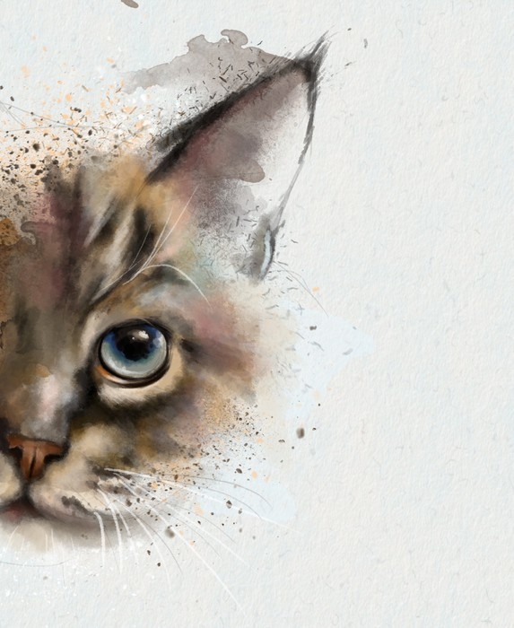 573x700 Watercolor Animals. Watercolor Portrait Of A Cat, Half Quizzically - Watercolor Animals
