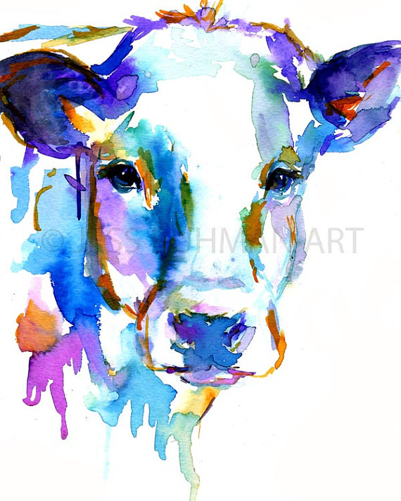 570x713 Cow Watercolor Print, Animal Watercolor, Cow Painting, Print - Watercolor Animals Easy