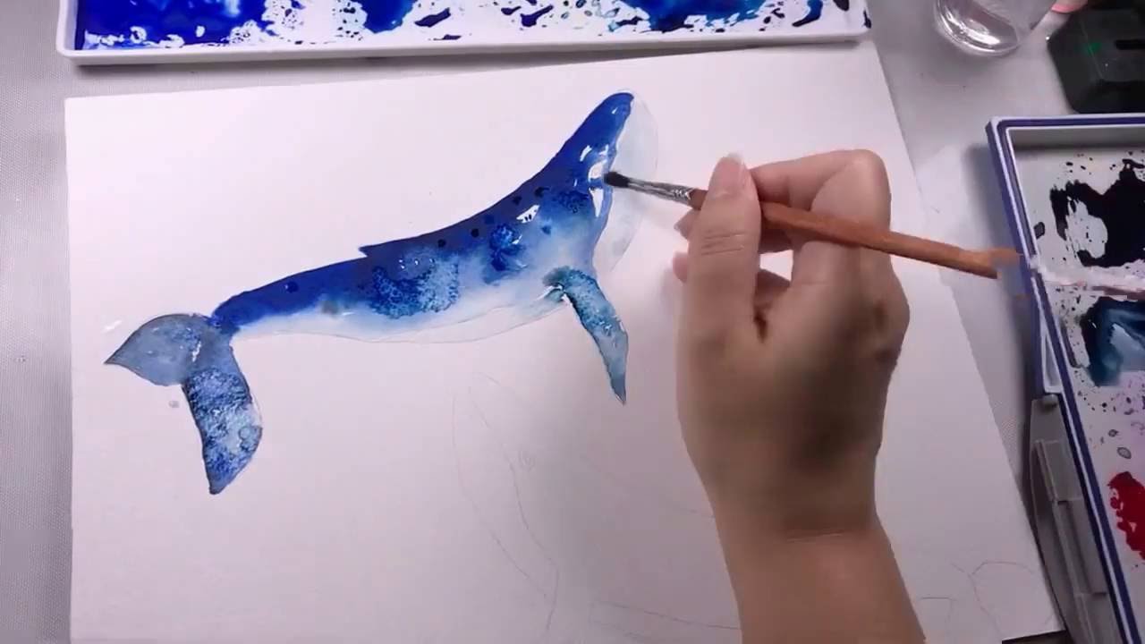 1280x720 Water Color Whale Tutorial - Watercolor Animals Tutorial