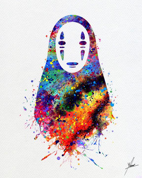 576x720 No Face Spirited Away Anime Manga Watercolor Art Print Wall - Watercolor Anime Art