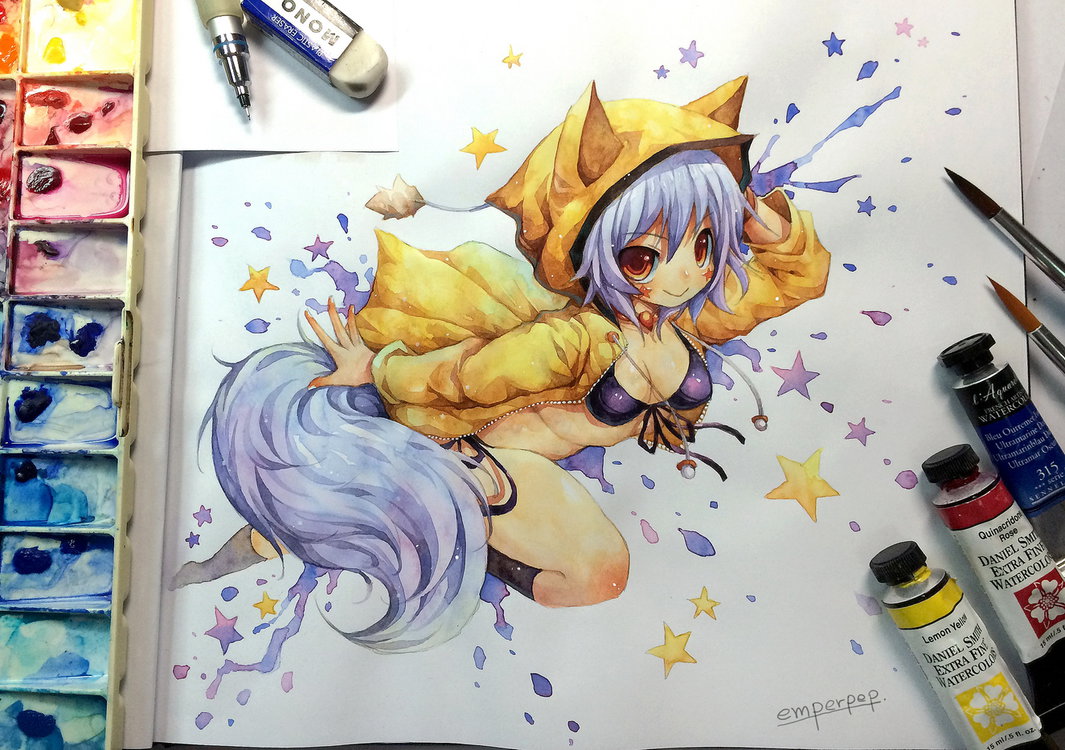 1065x750 Watercolor Kitsuneyin By Emperpep - Watercolor Anime Art