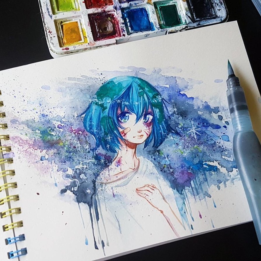 894x894 Earthchan By Namirenn - Watercolor Anime Art