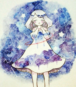 320x367 Galaxy Within Nameless Oc Again. Haha The Concept Is The Girl - Watercolor Anime Girl