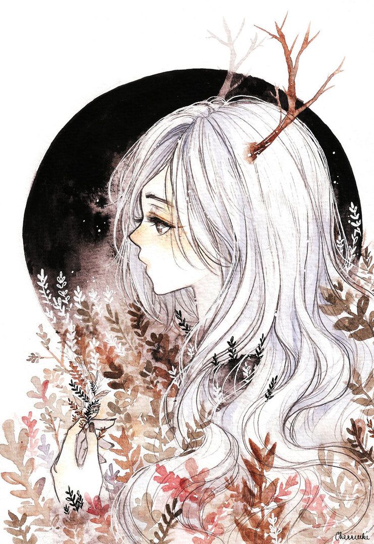 741x1078 Laurels By Cherriuki Cherri - Watercolor Anime Girl