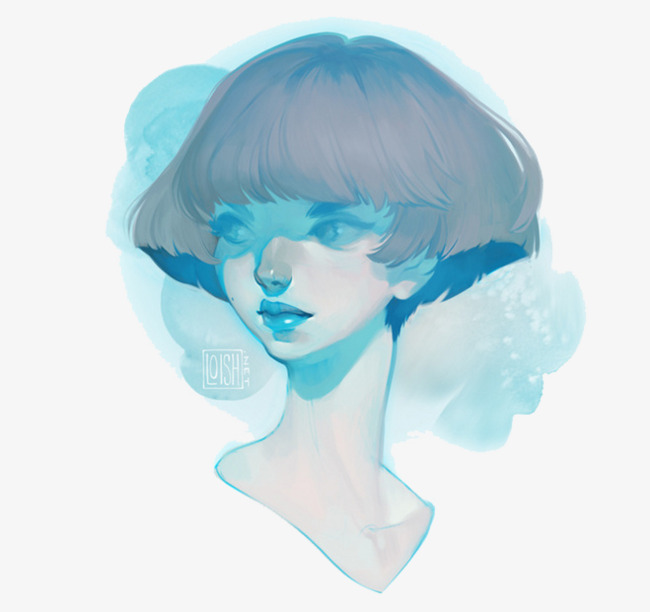 650x612 Light Blue Watercolor Animation Girl, Light Blue, Watercolor - Watercolor Anime Girl