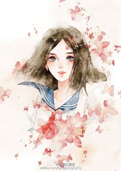 236x333 345 Best Anime Watercolour Art And Cherriuki Art Images On - Watercolor Anime Girl