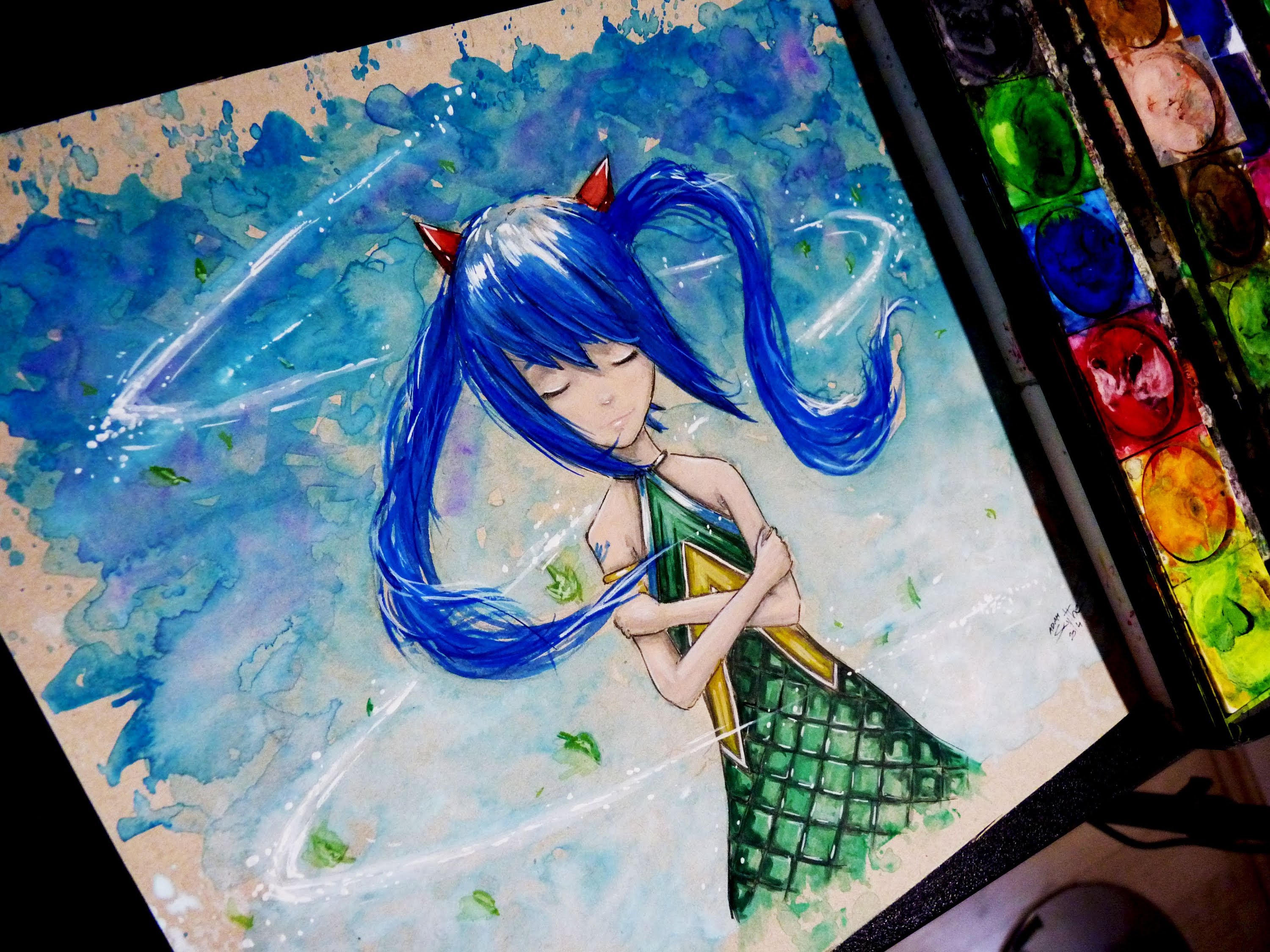3000x2250 Fairy Tail Wendy Watercolor Time Lapse Painting - Watercolor Anime Painting