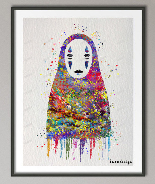 539x640 Original Watercolor No Face Spirited Away Anime Manga Poster Print - Watercolor Anime Painting
