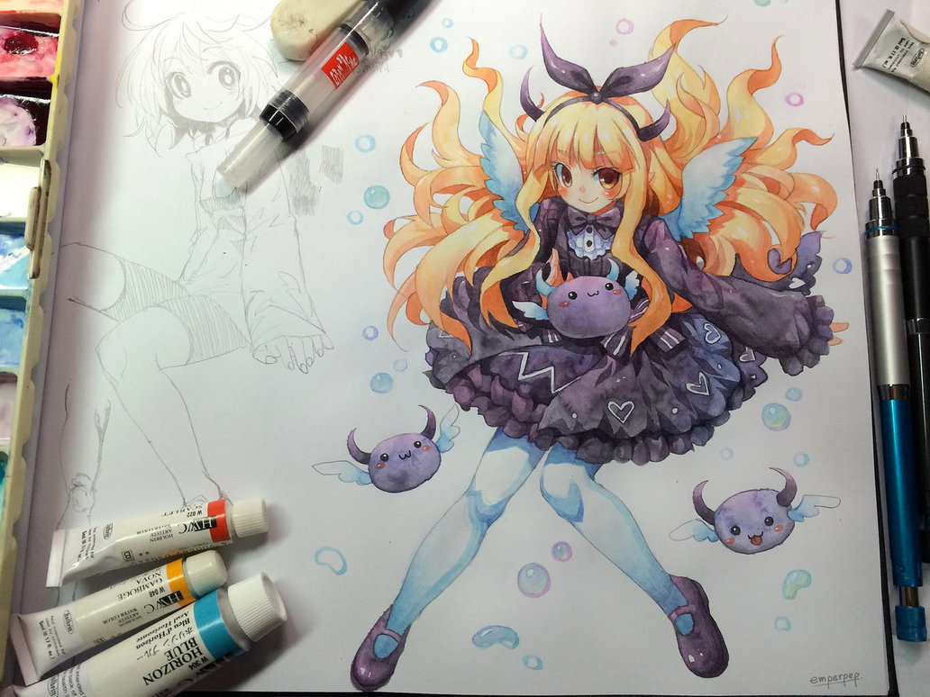 1032x774 Watercolor Sketch For Lovexparody By Emperpep - Watercolor Anime Painting