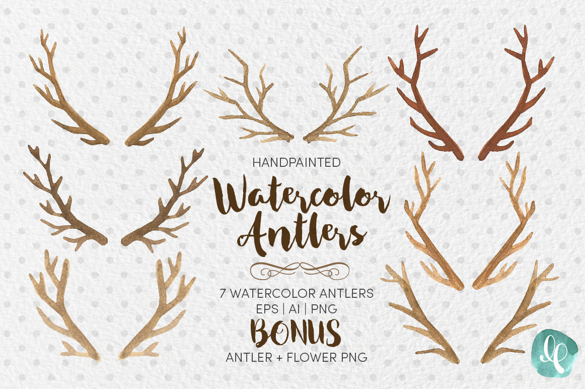 1162x772 Watercolor Antlers Clip Art Ai Eps Png By Lilium Pixel Svg - Watercolor Antlers