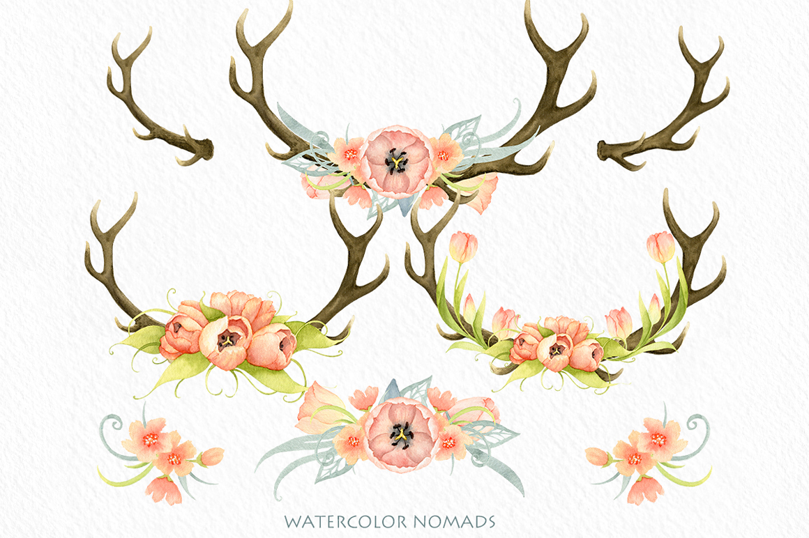1160x772 Antlers Amp Tulips - Watercolor Antlers
