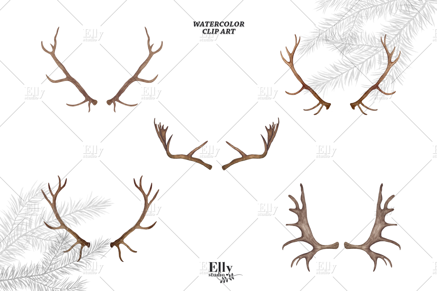 1500x1000 Christmas Antlers Watercolor Clipart - Watercolor Antlers