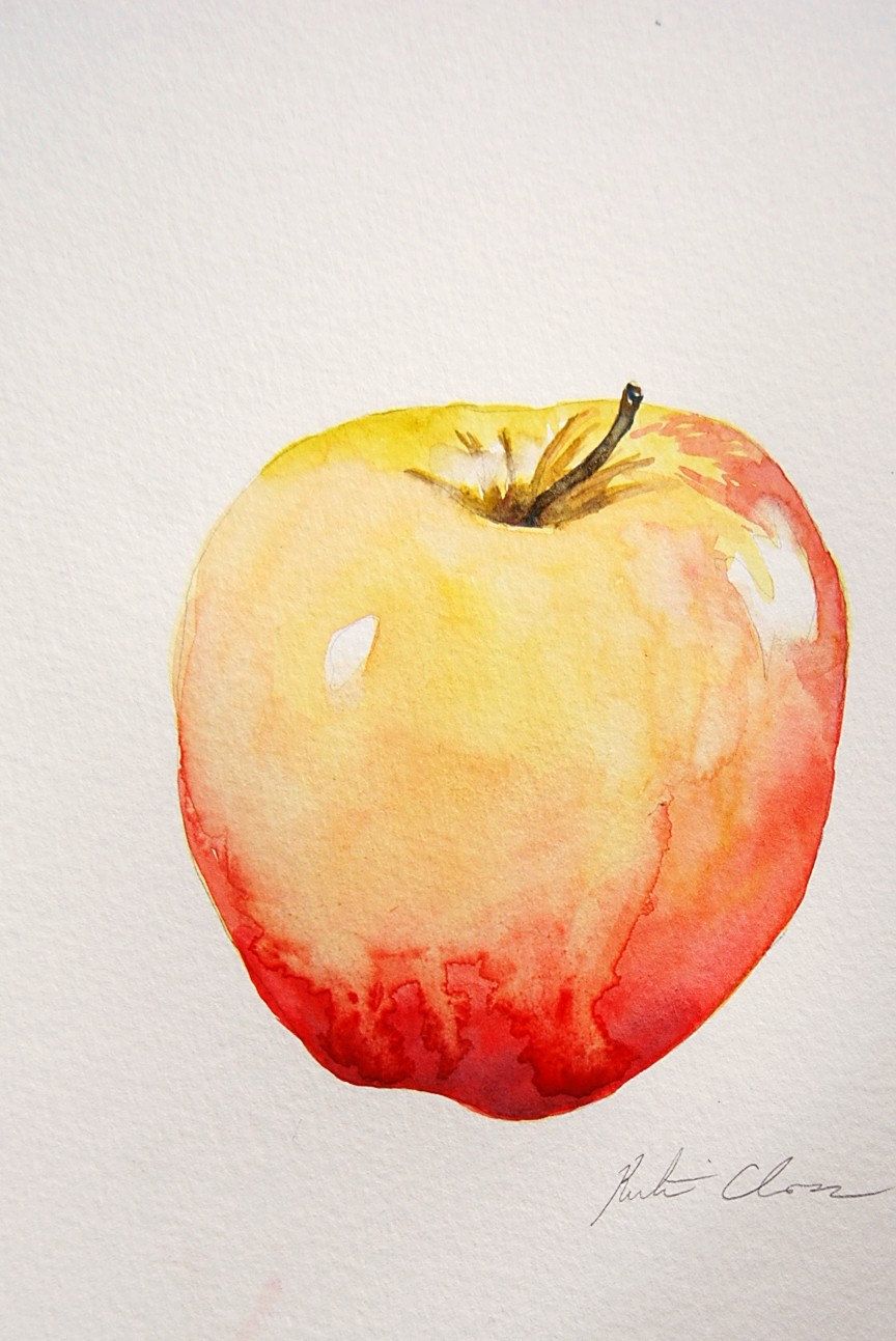 864x1293 Watercolor Painting, Apple Still Life, Original, Small Painting, 6 - Watercolor Apple