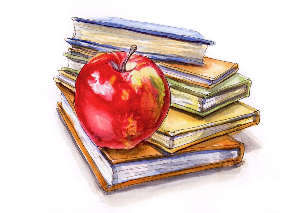 1024x716 ~ An Apple For The Teacher - Watercolor Apple