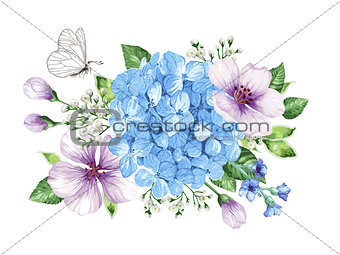 340x255 Image 7471998 Bouquet Of Apple Tree Flower, Gypsophila In - Watercolor Apple Tree