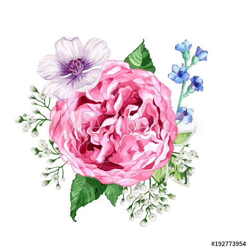 500x500 Square Composition Of Flowers Roses, Hydrangea, Apple Tree Flowers - Watercolor Apple Tree