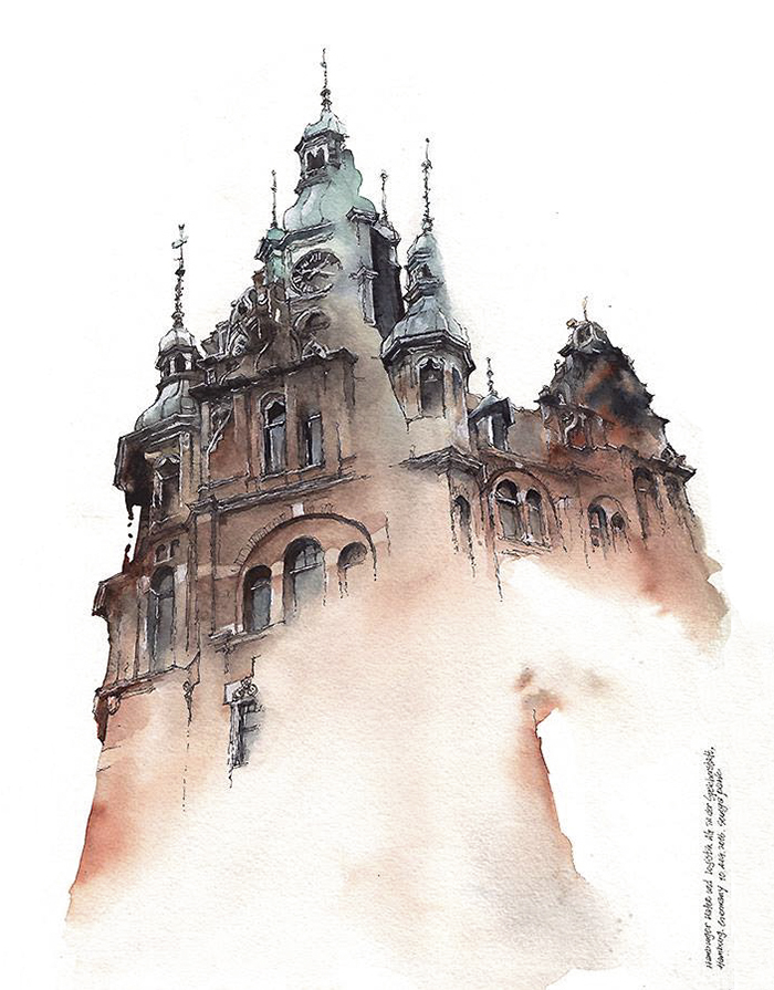 700x895 Korean Artist Watercolors Cities She Visits Bored Panda - Watercolor Architectural Drawings