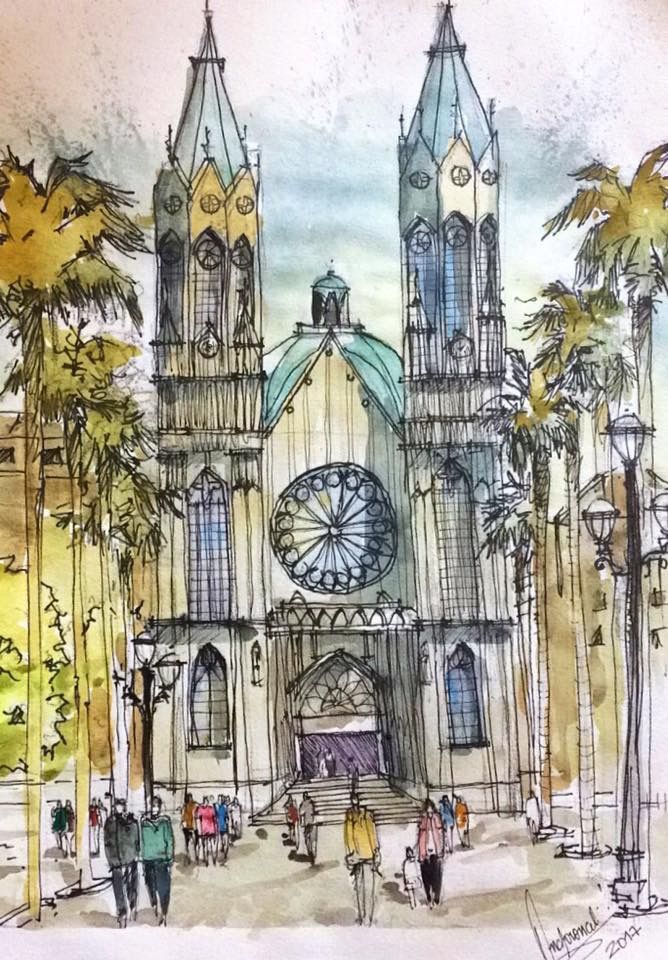 668x960 Pin By Nafiknafik Nafiknafik On Sketch Watercolor - Watercolor Architectural Drawings