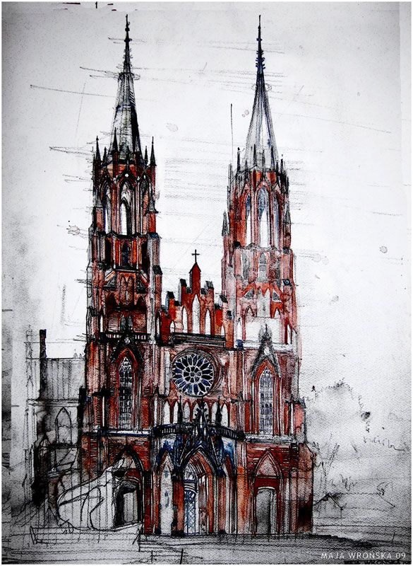 585x800 Watercolor Cityscapes By Maja Wronska Traditional Art - Watercolor Architectural Drawings