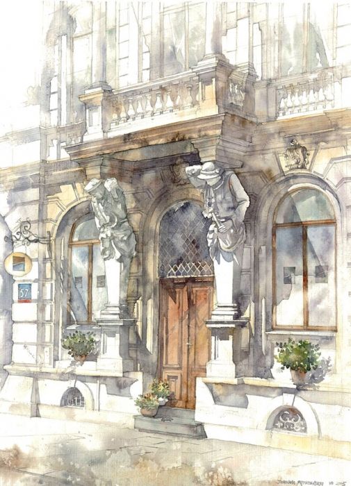 505x700 Classical Architecture Watercolor Arch - Watercolor Architectural Drawings