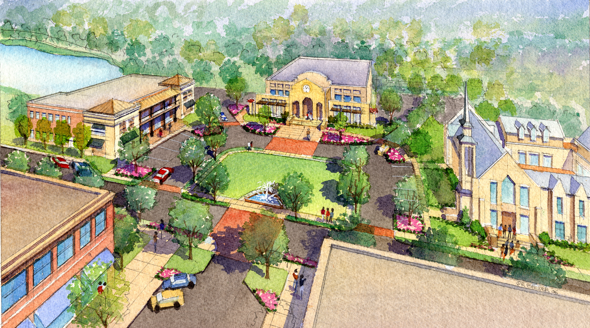 2000x1114 Watercolor Aerial Architectural Renderings - Watercolor Architectural Renderings