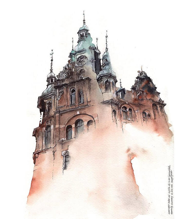 800x900 Watercolor Architectural Landmarks By Artist Sunga Park Freeyork - Watercolor Architecture