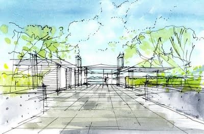 400x263 Bowen Island House Bai Architects Sketch - Watercolor Architecture Sketch
