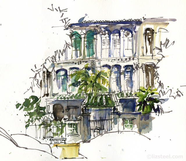 640x556 Edges And Looseness - Watercolor Architecture Sketch