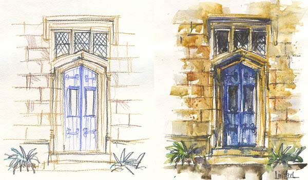 600x350 Sketch With Watercolour Pencils En Plein Air - Watercolor Architecture Sketch