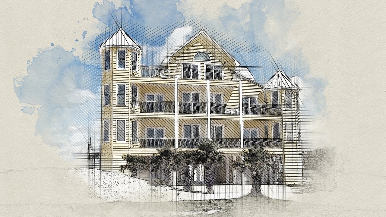 1280x720 Architecture Sketch Photoshop Action - Watercolor Architecture Sketch