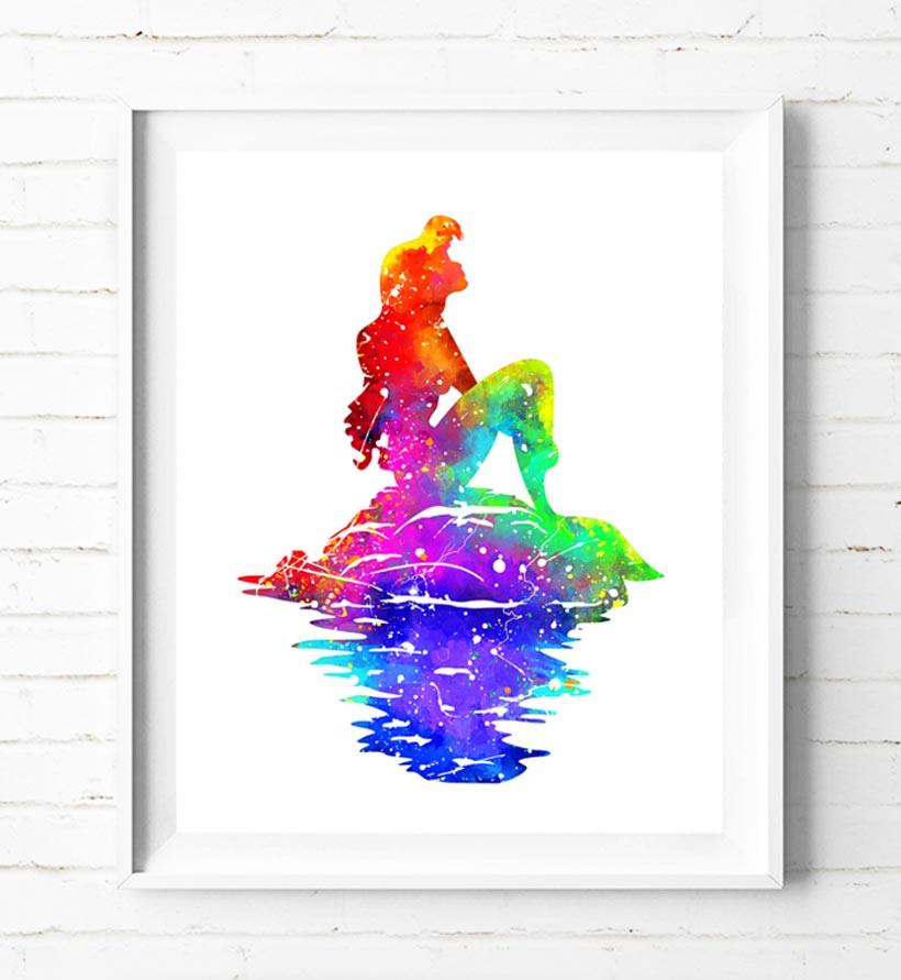 820x891 Disney Princess Ariel Art Print The Little Mermaid Poster - Watercolor Ariel