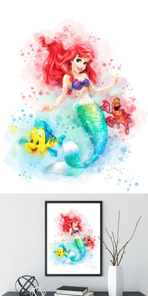 512x1024 Disney Princess Print, Little Mermaid Ariel, Watercolor Art - Watercolor Ariel
