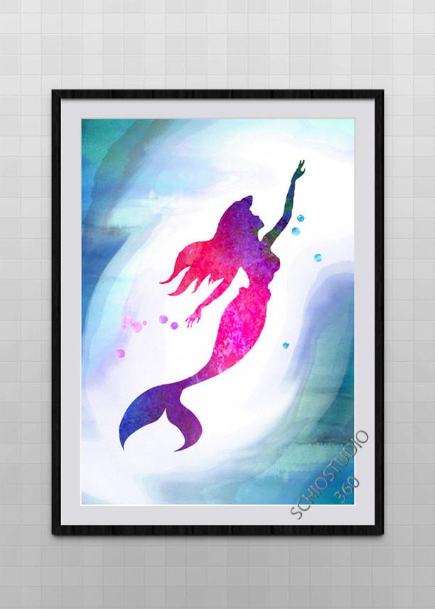 612x857 Little Mermaid, Ariel Watercolor Painting, Archival Fine Art Wall - Watercolor Ariel