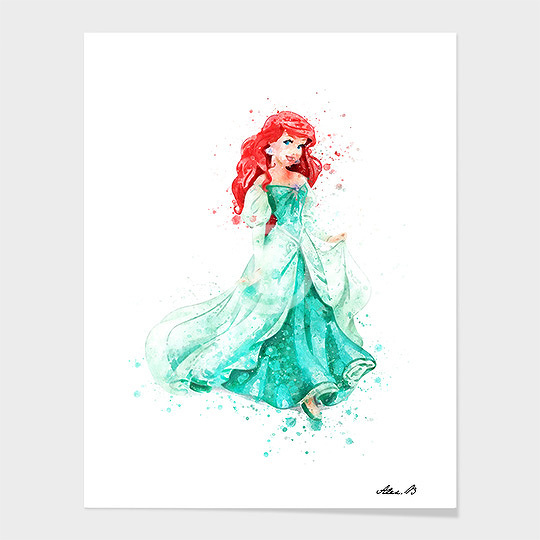 540x540 Ariel Mermaid Disney Princess Watercolor Art Print - Watercolor Ariel