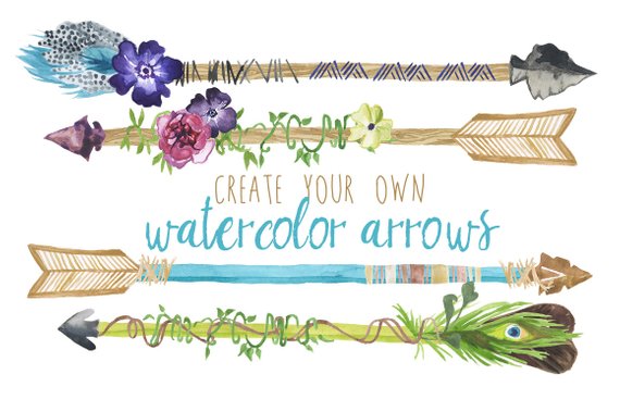 570x379 Create Your Own Watercolor Arrows Clip Art Watercolor Arrow Etsy - Watercolor Arrow