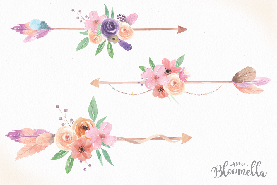 946x632 Floral Arrows Watercolor Boho Flower Arrow Feathers Pink Spring - Watercolor Arrow
