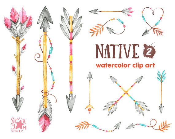 570x452 Native 2. Arrows. Watercolor Clipart, Indian, Feathers, American - Watercolor Arrow