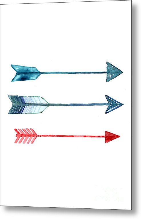 493x766 Watercolor Arrow Minimalist Painting Metal Print By Joanna Szmerdt - Watercolor Arrow