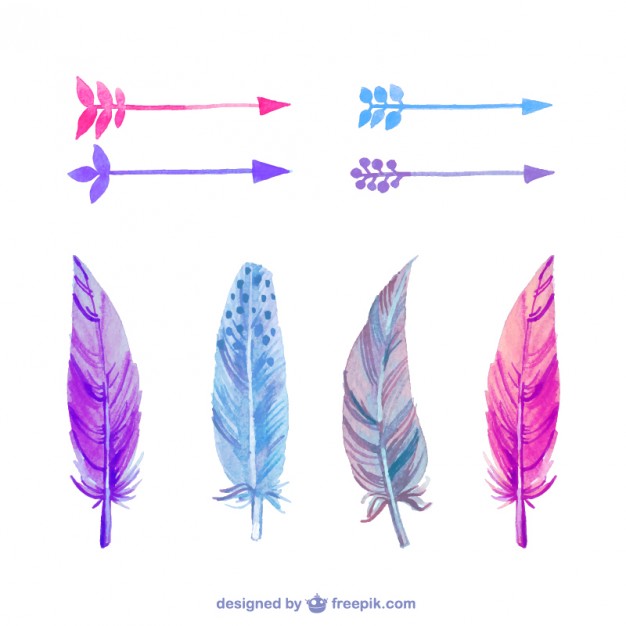 626x626 Watercolor Feathers And Arrows Vector Free Download - Watercolor Arrow
