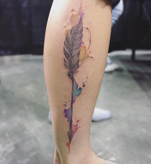595x645 60 Ridiculously Cool Tattoos For Women - Watercolor Arrow Tattoo