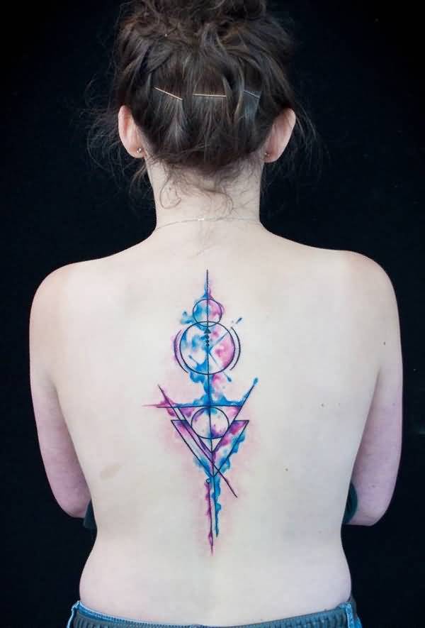 600x885 Beautiful Watercolor Spine Arrow Tattoo On Girl Back - Watercolor Arrow Tattoo